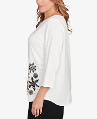 Ruby Rd. Plus Snowflake Script Knit Top