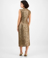 Anne Klein Women's Drape-Neck Sleeveless Sequin Dress