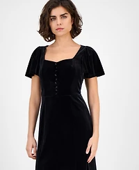 Anne Klein Women's Sweetheart-Neck Puff Sleeve Velvet Midi Dress