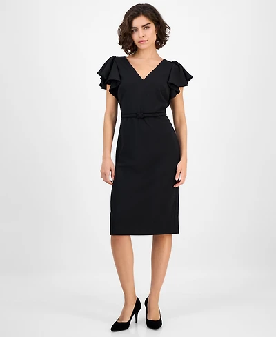 Anne Klein Women's V-Neck Ruffle-Sleeve Sheath Dress