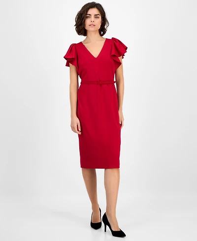 Anne Klein Women's V-Neck Ruffle-Sleeve Sheath Dress
