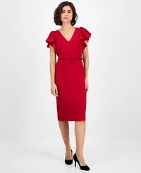 Anne Klein Women's V-Neck Ruffle-Sleeve Sheath Dress