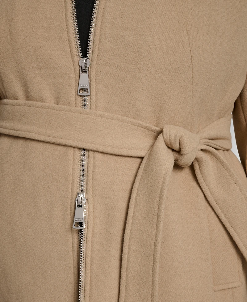 Dkny Plus Belted Zip-Up Wool Coat