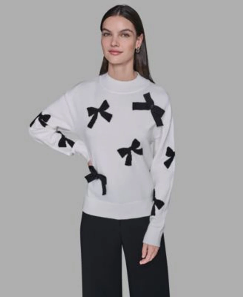 Karl Lagerfeld Paris Womens All Over Bow Sweater P Xs Xl