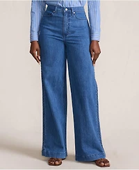 Lands' End Women's Soft Denim High Rise Wide Leg Braided Jeans