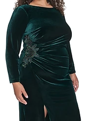 Eliza J Plus Side Ruched Jewel Neck Long Gown