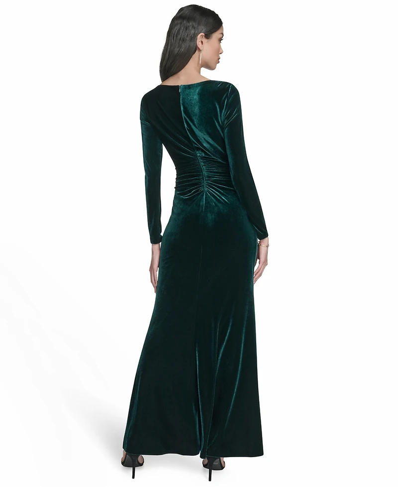 Eliza J Petite Side Ruched Long Sleeve Gown