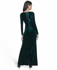 Eliza J Petite Side Ruched Long Sleeve Gown