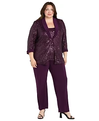 R & M Richards Plus Sequined Sleeveless Top, Open-Front Jacket Pants Set