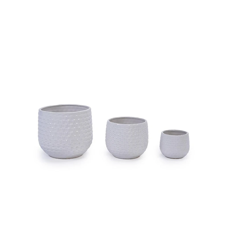 Chic Crate 3 Piece Ceramic Flowerpot Set with Drainage Modern Planters for Patio, Garden & Indoor Windowsills