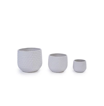 Chic Crate 3 Piece Ceramic Flowerpot Set with Drainage Modern Planters for Patio, Garden & Indoor Windowsills