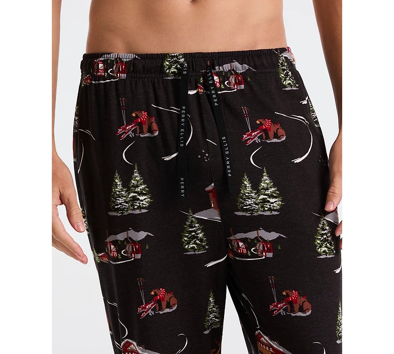 Perry Ellis Portfolio Men's Deluxe Touch Snow Day Print Pajama Pants