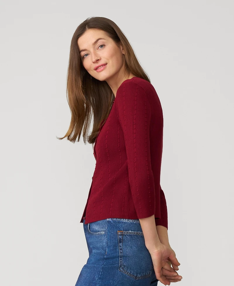 Cable & Gauge Women's Textured Rib Crewneck Cardigan