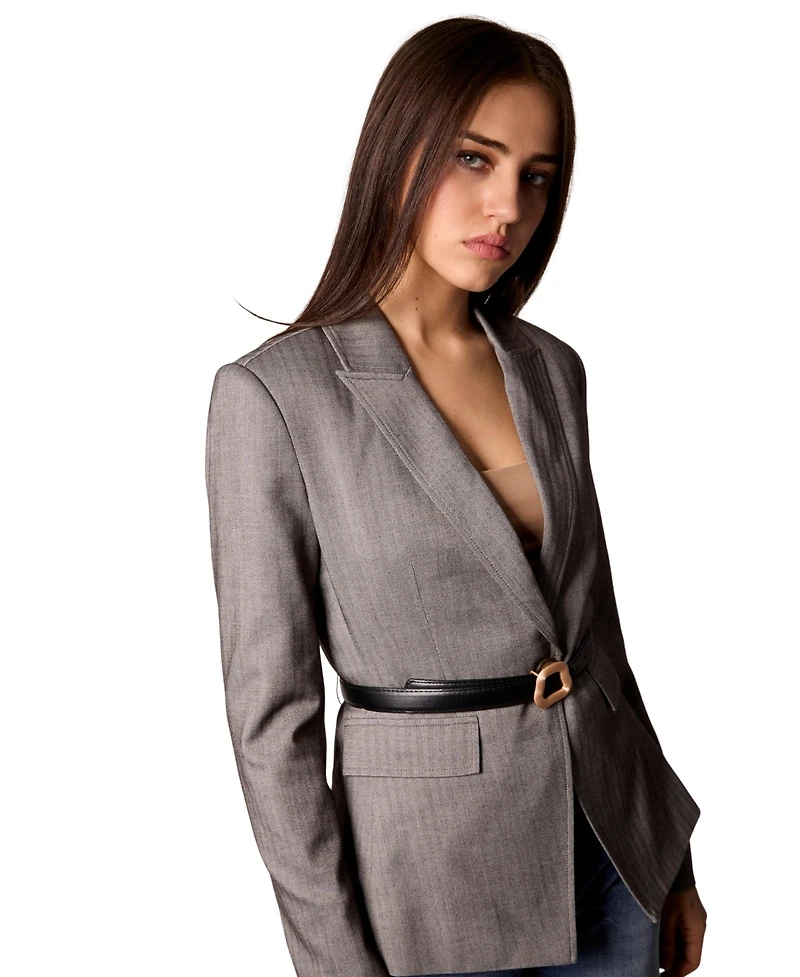 Blue Revival Women's Taylor Grey Herringbone Belted Blazer