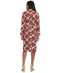 London Times Petite Long-Sleeve Sarong Skirt Midi Dress