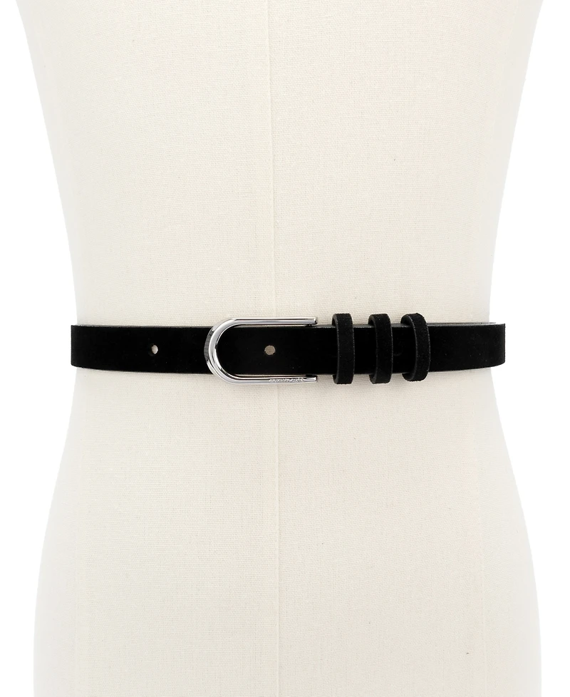 Michael Kors Silver-Tone Buckle Leather Belt