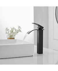 Waterfall Single Hole Handle Bathroom Vessel Sink Faucet With Pop-up Drain Assembly Brushed Nickel