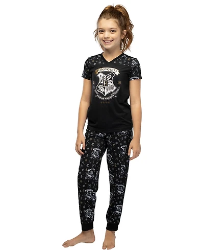 Harry Potter Girls' Hermione Hogwarts Crest Athletic Jogger 2-Piece Kids Pajama Set