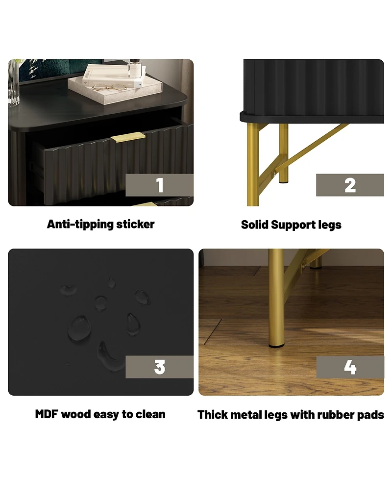2-Drawer Nightstand with Metal Base