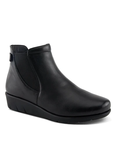 Spring Step Apso Leather Wedge Bootie with Elastic Panel, Inside Zipper, and Removable Insole