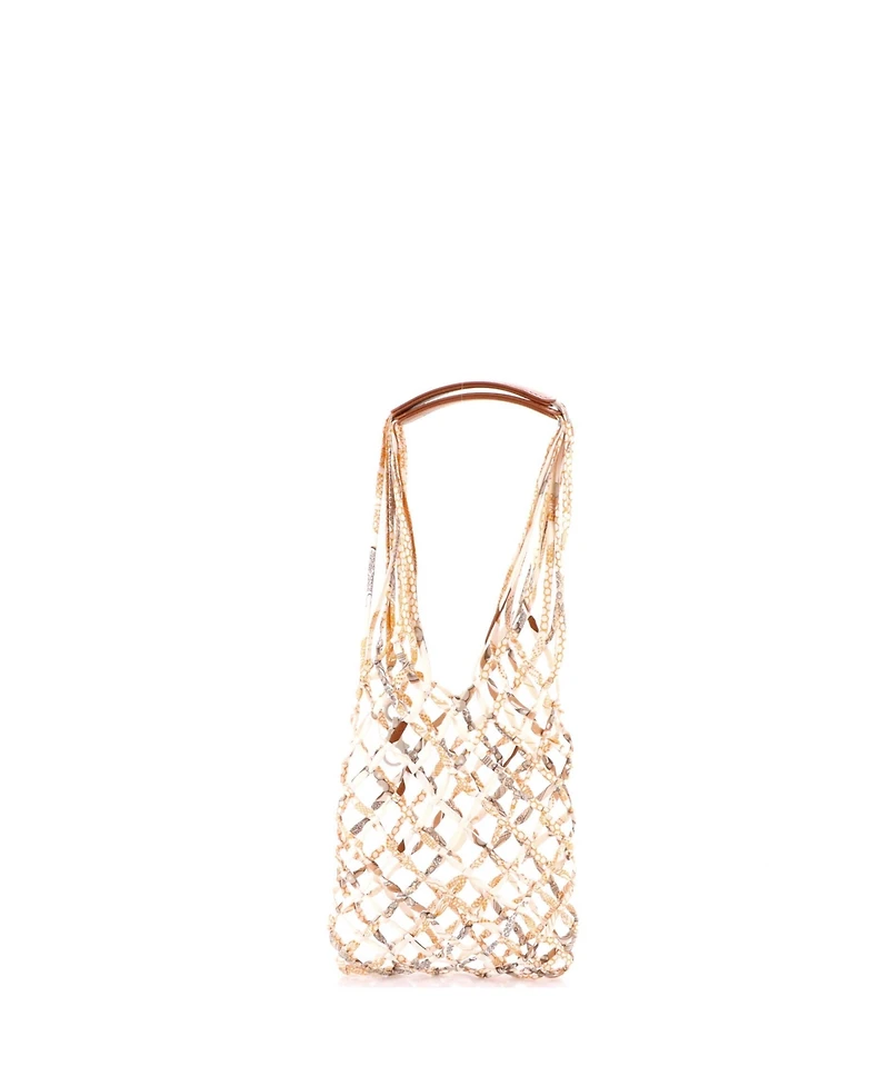 Pre-Owned Hermes Pm Petit H Net Tote Printed Silk with Leather