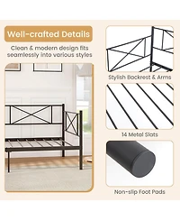 Gymax Twin Metal Daybed Modern Platform Bed w/ Heavy-duty Slat Support