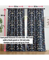 Hlc.me Florence Floral & Birds Patterned Window Back Tab Rod Pocket Curtains Bedroom - Light Blocking Darkening Window Panels, Set of 2