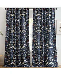 Hlc.me Florence Floral & Birds Patterned Window Back Tab Rod Pocket Curtains Bedroom - Light Blocking Darkening Window Panels, Set of 2