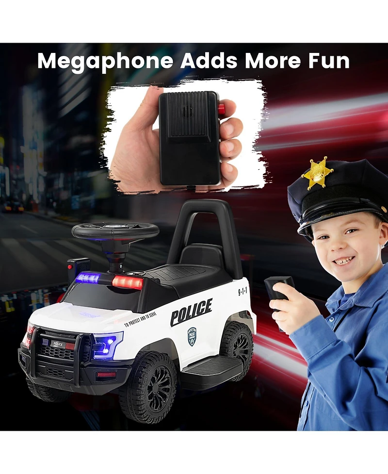 6V Kids Ride-On Police Car with Megaphone & Siren Lights – White