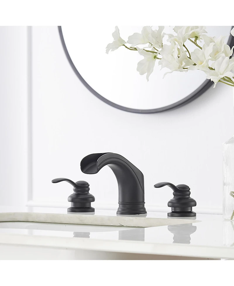 Greenspring 8 in. Waterfall Widespread 2-Handle Bathroom Faucet With Pop-up Drain Assembly in Spot Resist Matte Black