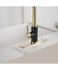 Greenspring 2 Sprayer Single Hole Single-Handle Pull Out Kitchen Faucet in Matte Black and Brushed Gold