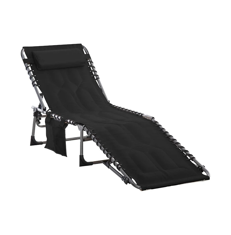 Chic Crate - Comfortable Outdoor Black Chaise Lounge Chair with 6-Level Reclining and Headrest for Beach, Yard, Patio