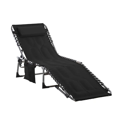Chic Crate - Comfortable Outdoor Black Chaise Lounge Chair with 6-Level Reclining and Headrest for Beach, Yard, Patio