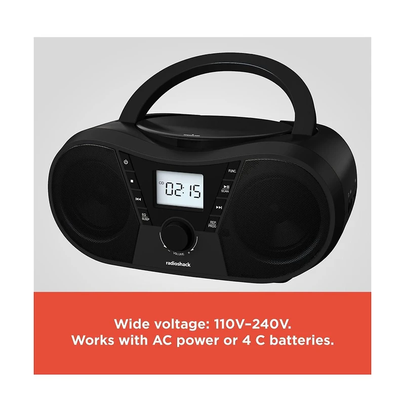 RadioShack Portable Cd Player Boombox, Bluetooth, Fm Radio, Usb & Aux, Remote Control 1402010