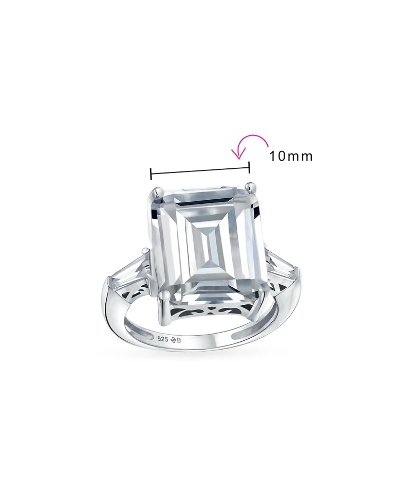 Bling Jewelry Art Deco Style 7CT Cz Emerald Cut Solitaire Statement Ring Sterling Silver Baguette Side Stones