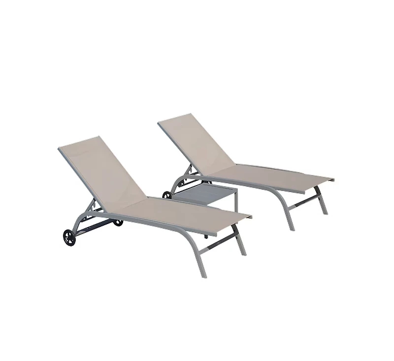 Chaise Lounge Outdoor Set of 3 -Piece Woven Patio Conversation with Gray