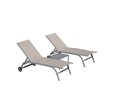 Chaise Lounge Outdoor Set of 3 -Piece Woven Patio Conversation with Gray