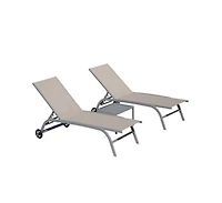 Chaise Lounge Outdoor Set of 3 -Piece Woven Patio Conversation with Gray