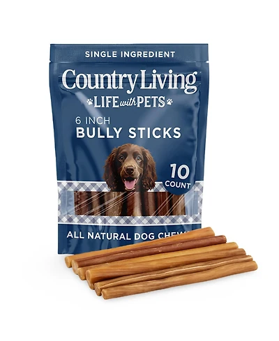 Country Living 6" Bully Sticks for Dogs – Standard – 10 Count Bag – All-Natural, Single-Ingredient, Long-Lasting Dog Chews – High-Protein, Grain-Free,