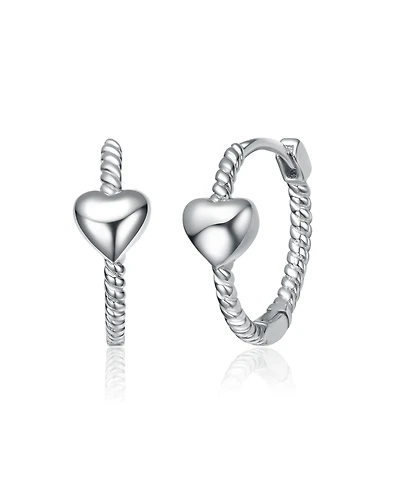 Genevive Sterling Silver White Gold Plated Heart Design Hoop Earrings