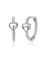 Genevive Sterling Silver White Gold Plated Heart Design Hoop Earrings