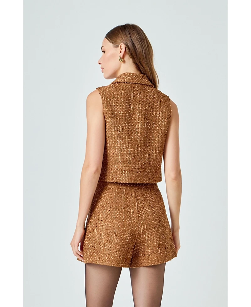 endless rose Women's Tweed Short Sleeveless Jacket