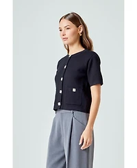 endless rose Women's Short Sleeve Jewel Button-Up Cardigan