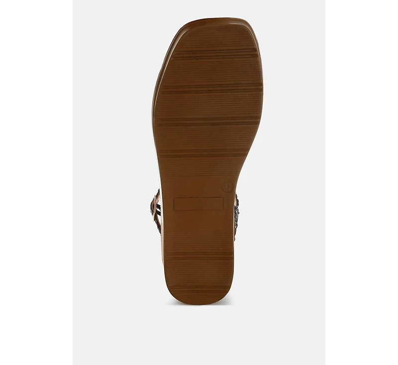 Sephone Woven Square Toe Wedges Sandals Women