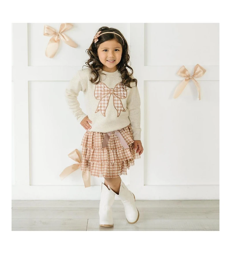 Sweet Wink Child Girl's Gingham Printed Tulle Bow Headband