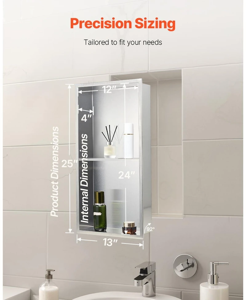 Slickblue Stainless Steel Shower Niche Recessed Wall Shelf for Bathroom Storage
