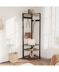 gaomon 3-In-1 Narrow Corner Coat Rack Stand with Shoe Bench & Storage Shelf for Hallway, Bedroom, Living Room - Space Saving Coat Hooks & Shoe Rack