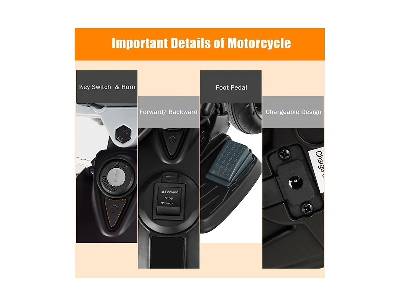 12V Licensed Kids Ride-On Motorcycle with Sounds – Black