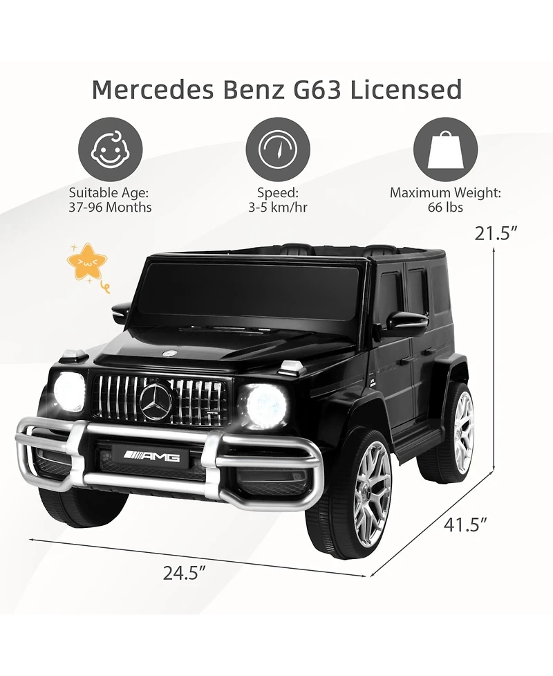 12V Licensed Mercedes-Benz G63 Kids Ride-On Car with Remote – Black