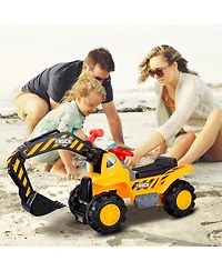 Ride-On Push Car Bulldozer Toy with Safety Helmet & Working Shovel